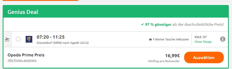 Screenshot Deal Agadir Flug - nur 16,99€ Flüge nach Marokko