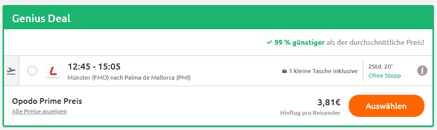Screenshot Deal Mallorca Black Friday - Flüge ab 3,81€