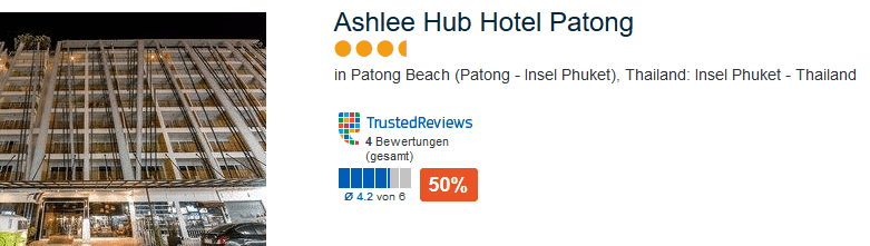 Landeskategorie 4 Sterne - Ashlee Hub Hotel am Patong Beach