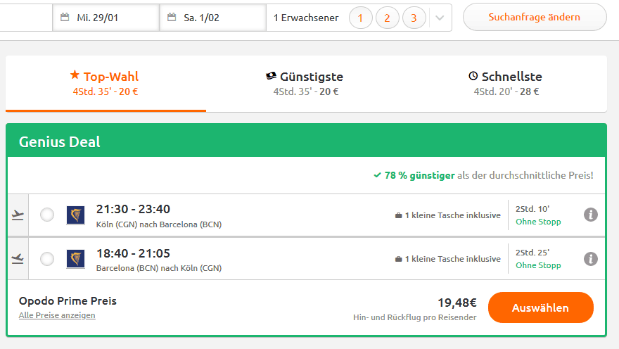 Screenshot Deal Barcelona Flug und Hotel - nur 44,40€ 4 Nächte