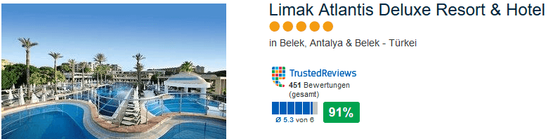 Limak Atlantis Del uxe Resort & Hotel - 91% positive Bewertung hat das 5 Sterne Hotel