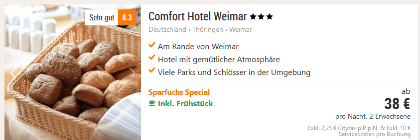 Screenshot Deal Hotel Erfurt - ab 19,00€ pro Person mit Frühstück