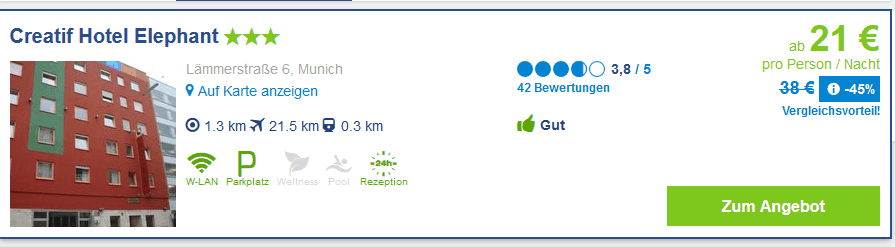 Screenshot Deal Hotels in München 45% günstiger - Städtereisen ab 21,00€