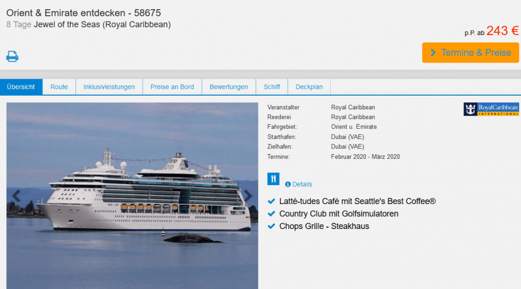 Screenshot Deal Orient Kreuzfahrt ab Dubai - nur 243,00€ 8 Tage