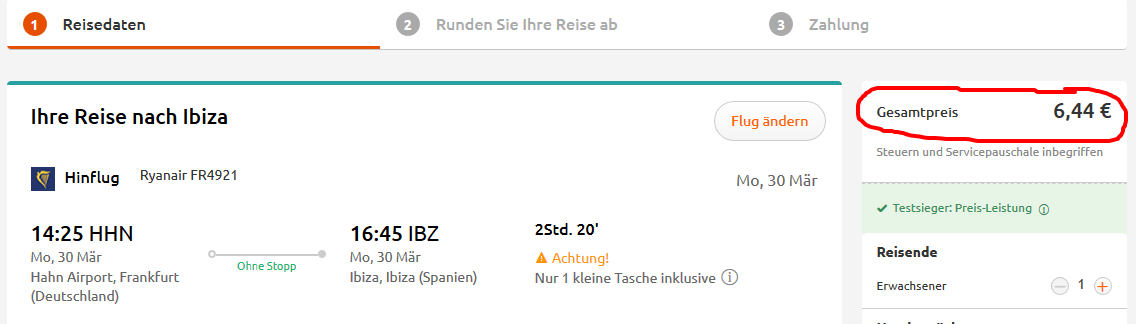 Screenshot Deal Ibiza Flug - ab 6,44€ günstig buchen Schnäppchen