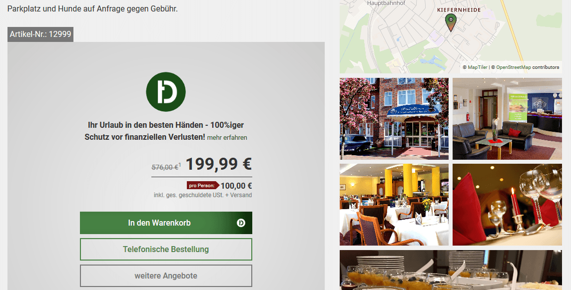 Screenshot Deal Wellnesshotel Mecklenburg Vorpommern - Halbpension ab 33,33€ die Nacht