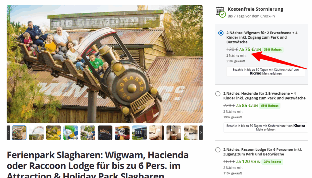 Ferienpark Slagharen Angebot: 2 Nächte für 75 € inkl. Parkeintritt 2 Ferienpark Slagharen Angebot: 2 Nächte für 75€