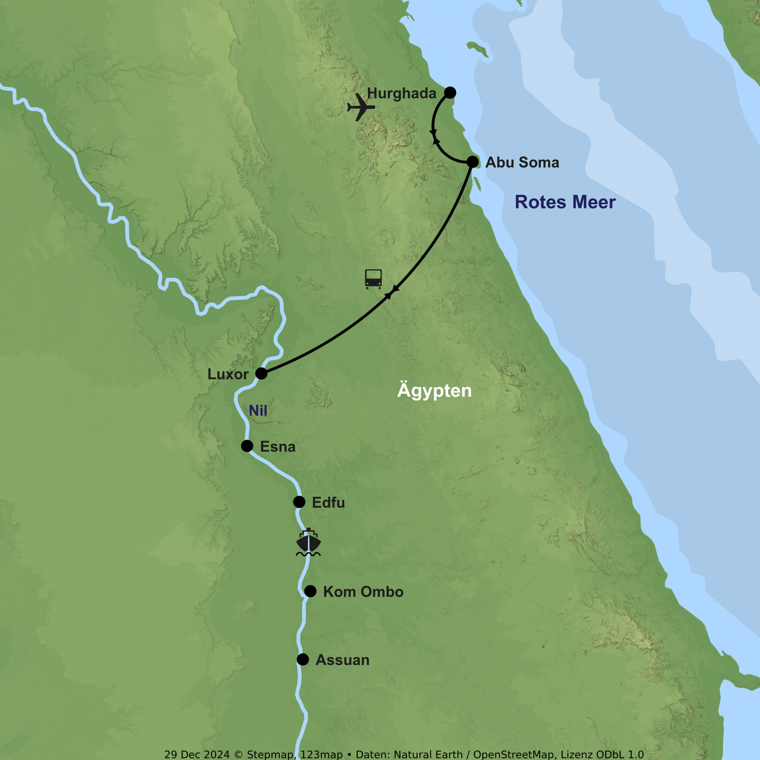 Reiseroute Nilkreuzfahrt